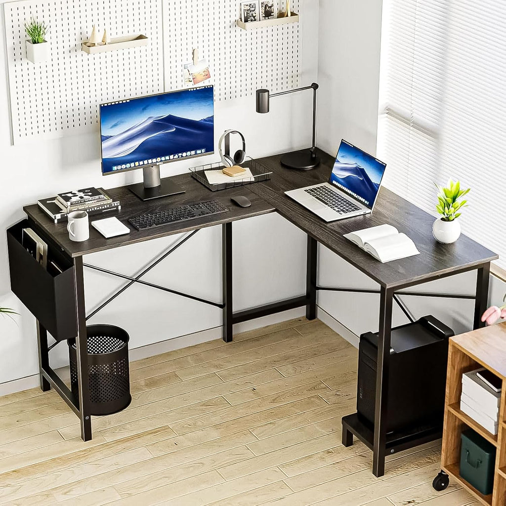 Grey 50 Inch Corner Computer Desk with CPU Stand V6139