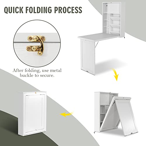 Black Folding Wall-Mounted Desk with Storage Bookcases B12868
