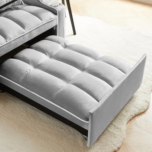 Grey Velvet Convertible Sleeper Sofa Chair Bed Z826