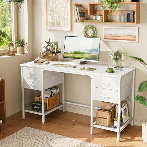 Rustic Brown 55 Inch Computer Desk with 4 Drawers and Mesh Shelf J565
