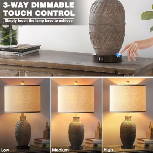 Set of 2 Dimmable Touch Control Table Lamps with USB Ports and AC Outlet S68798