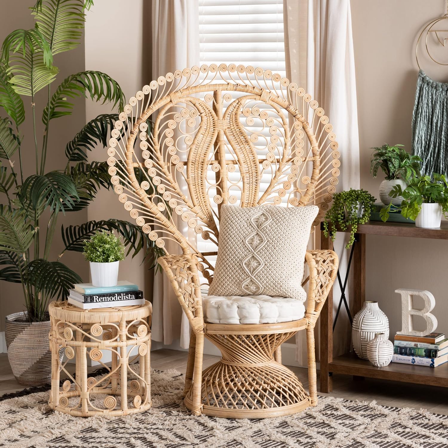 Oversized Natural Rattan Peacock Chair X205780