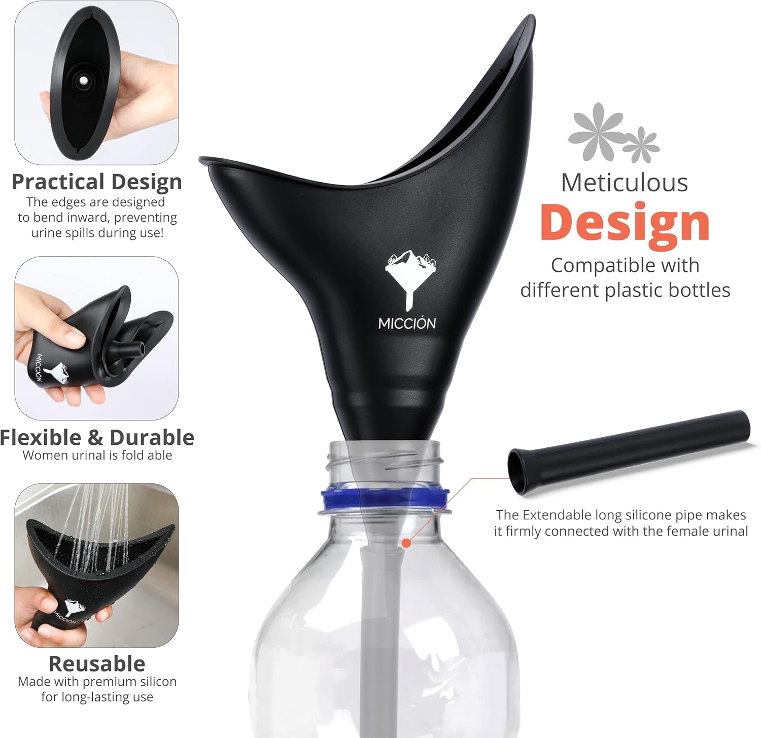 Female Urinal - Leakproof Pee Cup for Women - Reusable & Hygienic Portable Urinal Funnel, Jet Black R173540