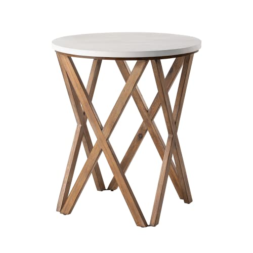 Distressed White Top Round End Table Set of 2 H296
