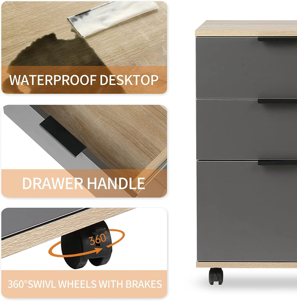 3 Drawer Rolling Wood File Cabinet with Wheels Z253459