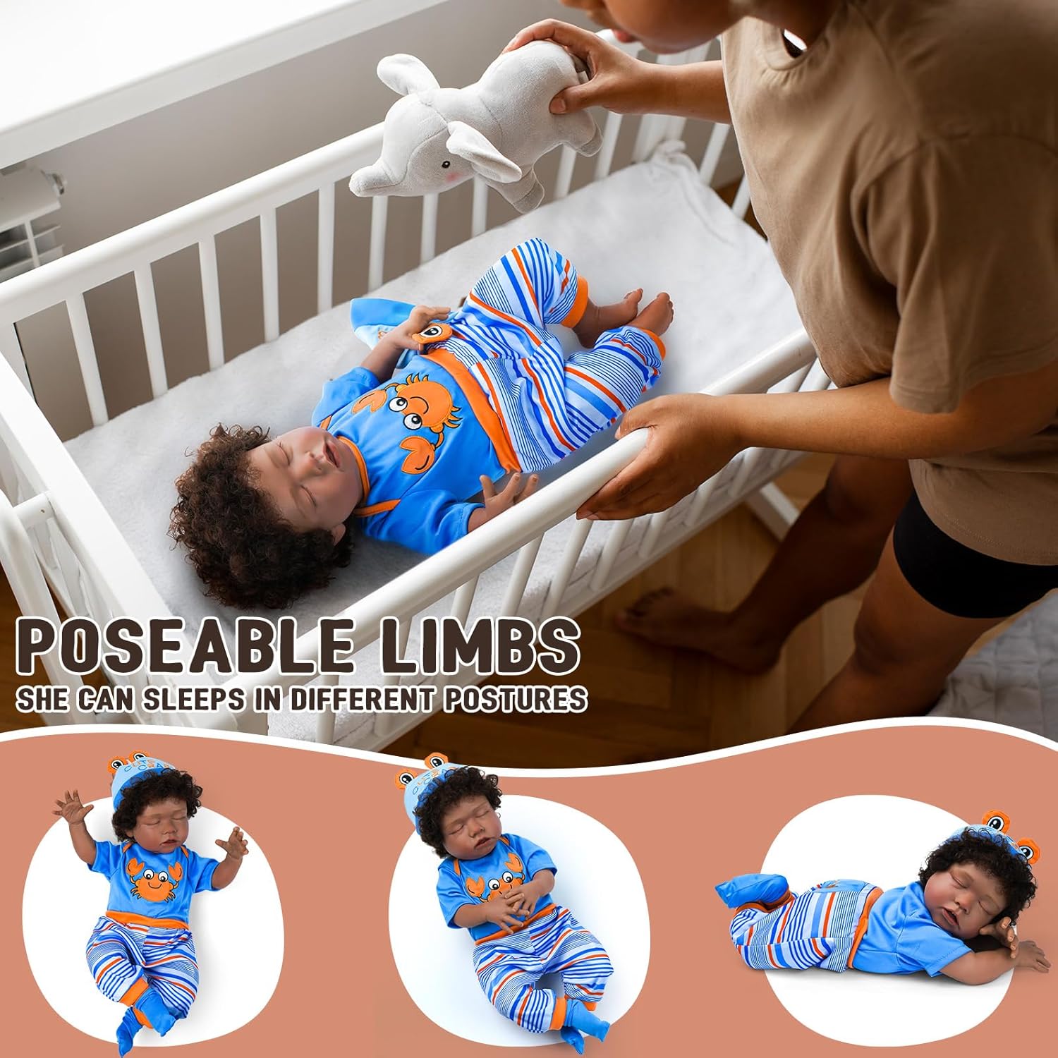 18-Inch Realistic Black Baby Doll with Clothes and Toy M6811