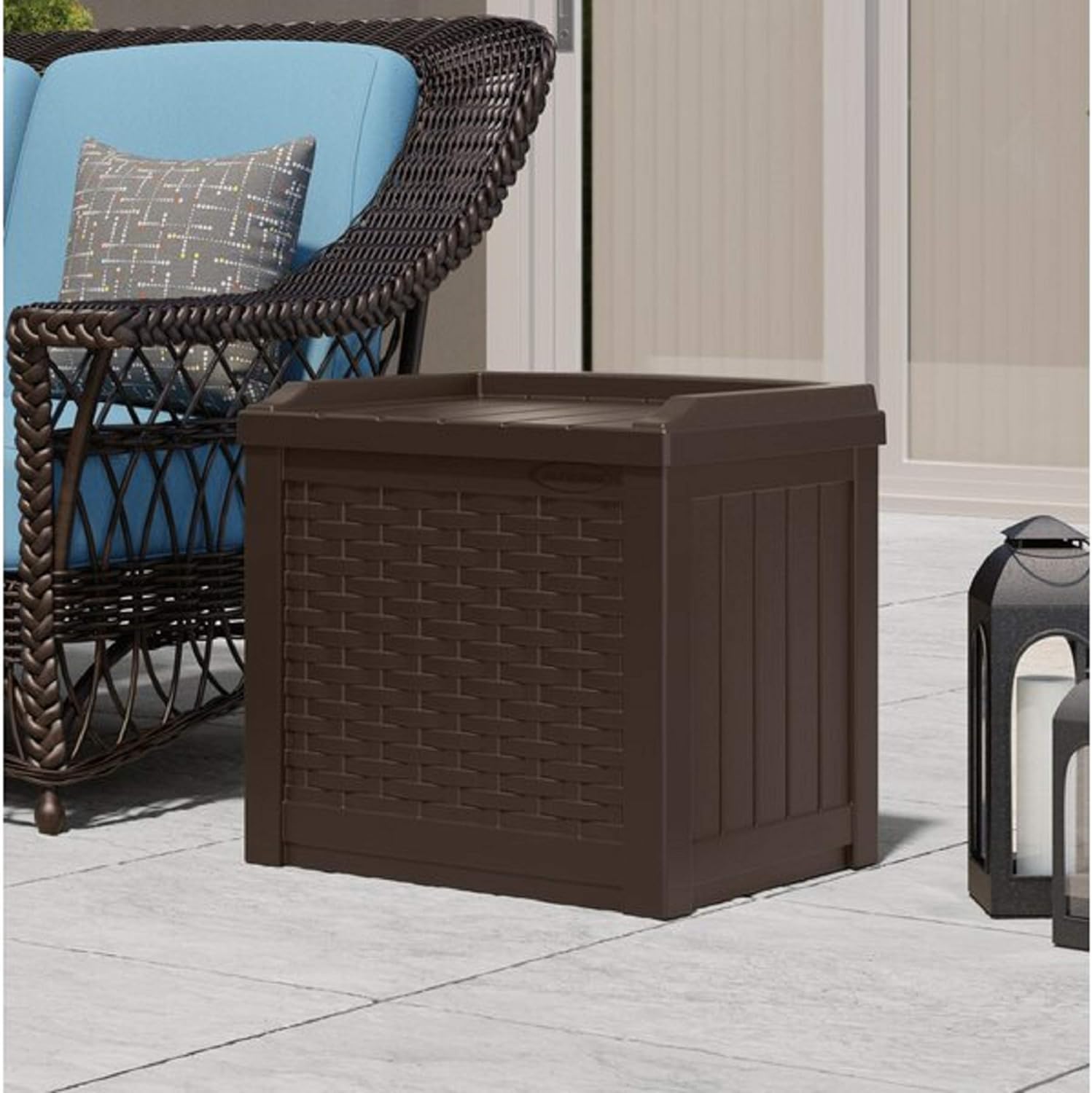 22 Gallon Small Deck Box with Storage Seat - Weather Resistant Plastic Resin Storage Container and Seat E611