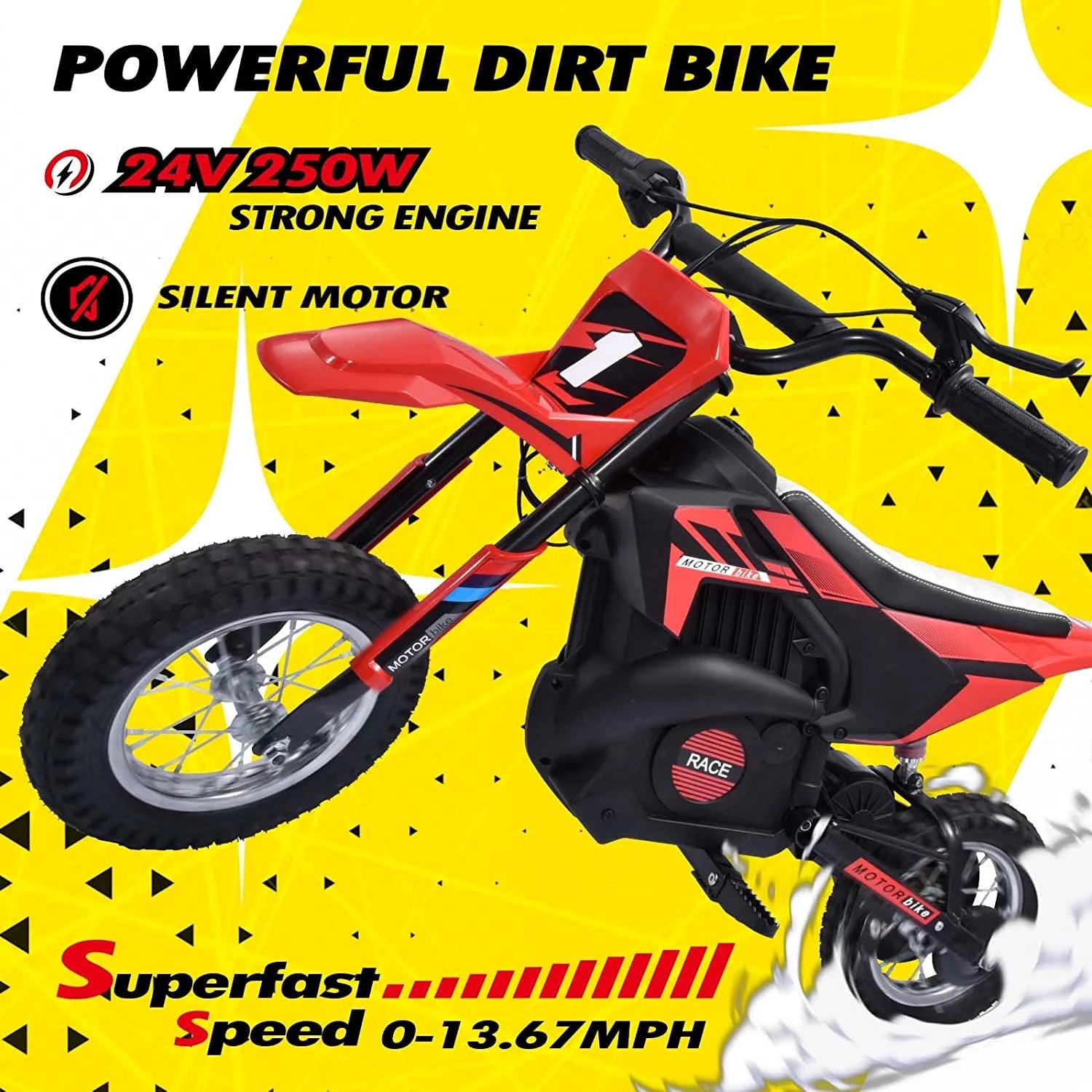 24V Kids Electric Dirt Bike with Rubber Tire, Suspension & Leather Seat C713