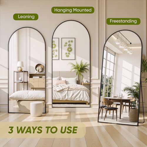 Black 78" Oversized Arched Full Length Floor Mirror with Stand C319