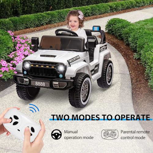 12V Kids Electric Ride on Truck Car with Remote Control, White M3309