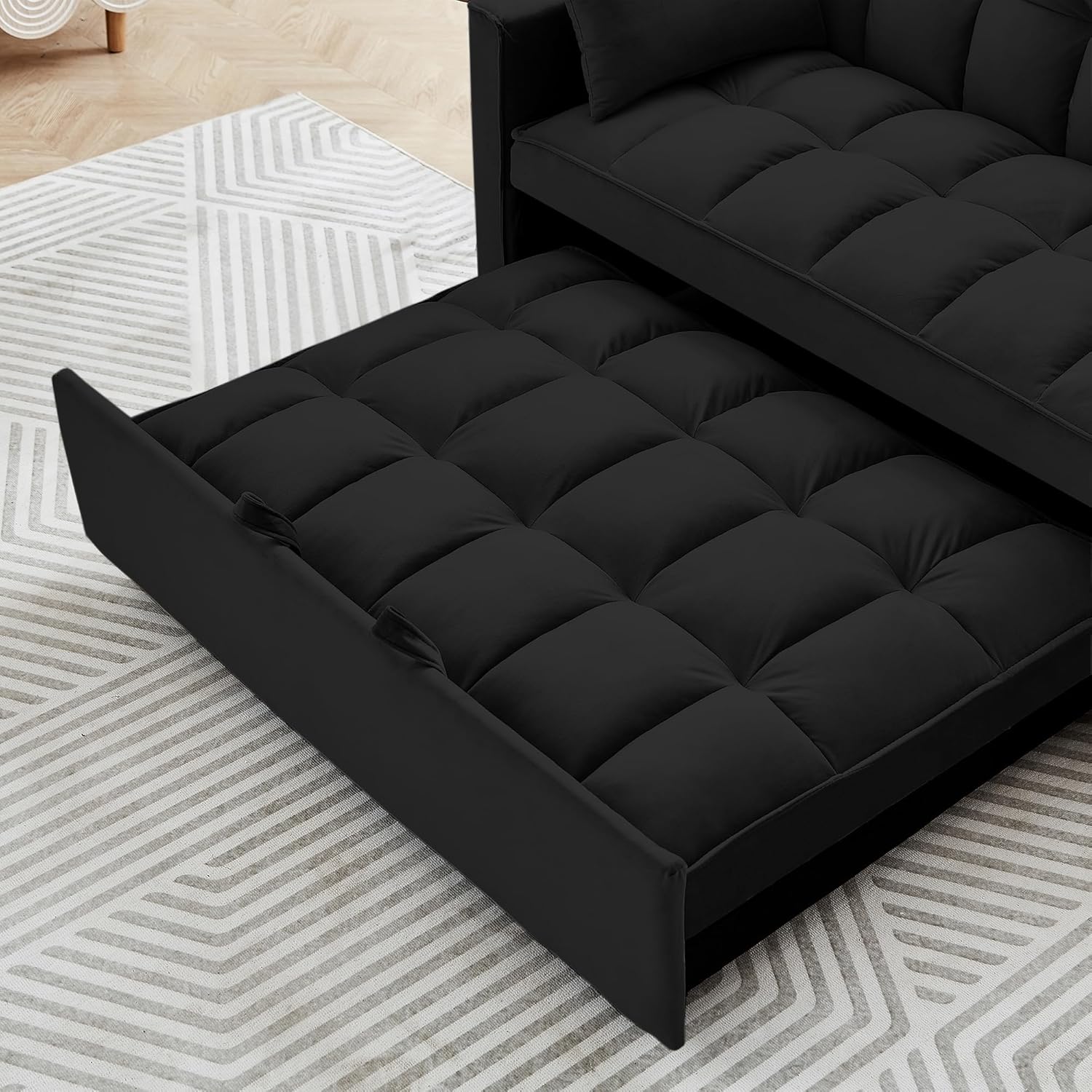 55" Full Size Velvet Convertible Futon Sofa Bed with Pullout Bed F7244