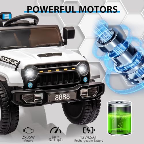 12V Kids Electric Ride on Truck Car with Remote Control, White M3309