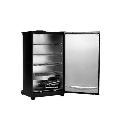 30-inch Digital Electric Vertical BBQ Smoker with Leg Kit and Side Wood Chip Loader in Black F760687
