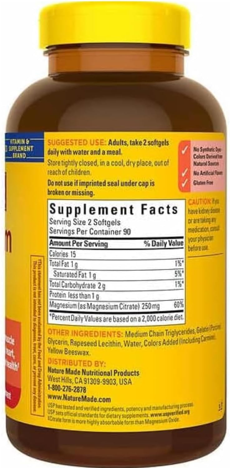 Magnesium Citrate 250 mg Dietary Supplement, 180 Count Softgels Z765