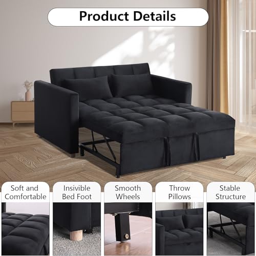 Black Sleeper Chair Sofa Bed with USB Ports and Cupholders Y424000