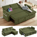Corduroy Green L Shaped Sleeper Sofa with Pull Out Bed U5728