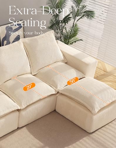 Modular Sectional Sofa with L-Shape Chaise, Soft Corduroy Black J979