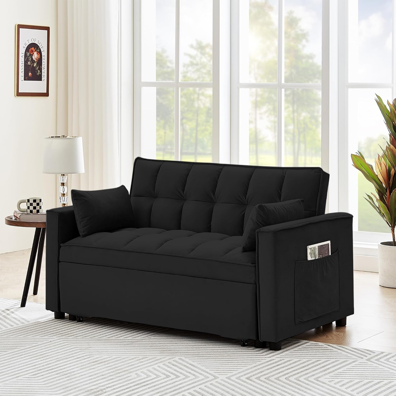 55" Full Size Velvet Convertible Futon Sofa Bed with Pullout Bed F7244