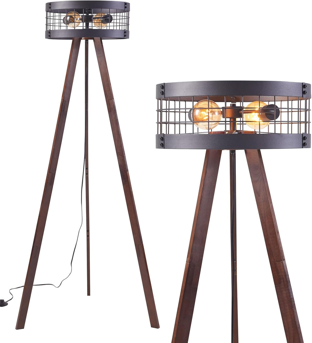Wood Tripod Floor Lamp with Metal Drum Lamp Shade G830