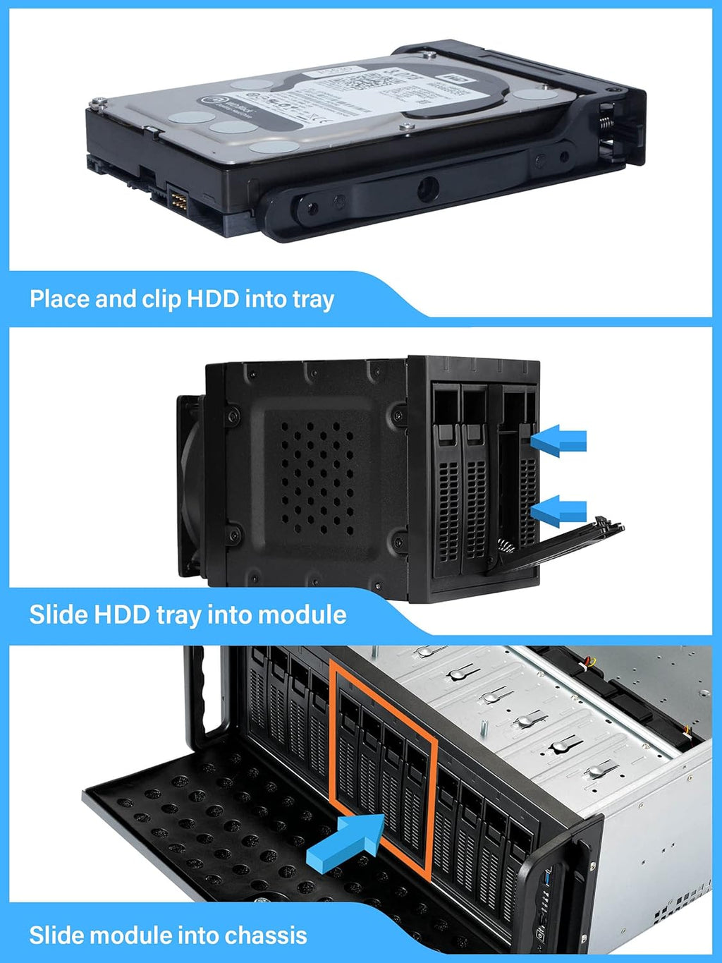 4U Server Chassis 11 Bay Server Case 8X 3.5 + 3X 5.25 HDD E-ATX Rackmount Server Case with Front 5X 120mm Fans Rear 2X 80mm Fans Metal Rack Mount Computer Case 25 Deep N505679