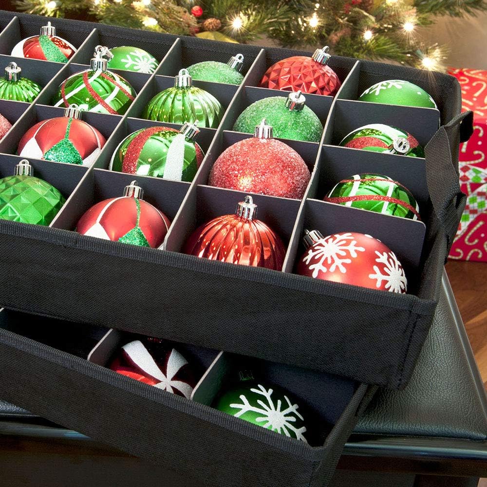 Red Christmas Ornament Storage Box With Dividers O9573
