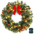 24 Inch Prelit Christmas Wreath with Pine Needles Branches Red Berry Pine Cones P733