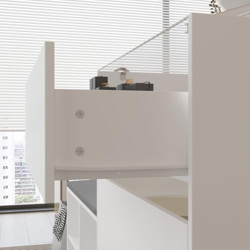 White Glass Armoire Wardrobe with 9 Drawers P7050