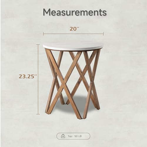Distressed White Top Round End Table Set of 2 H296