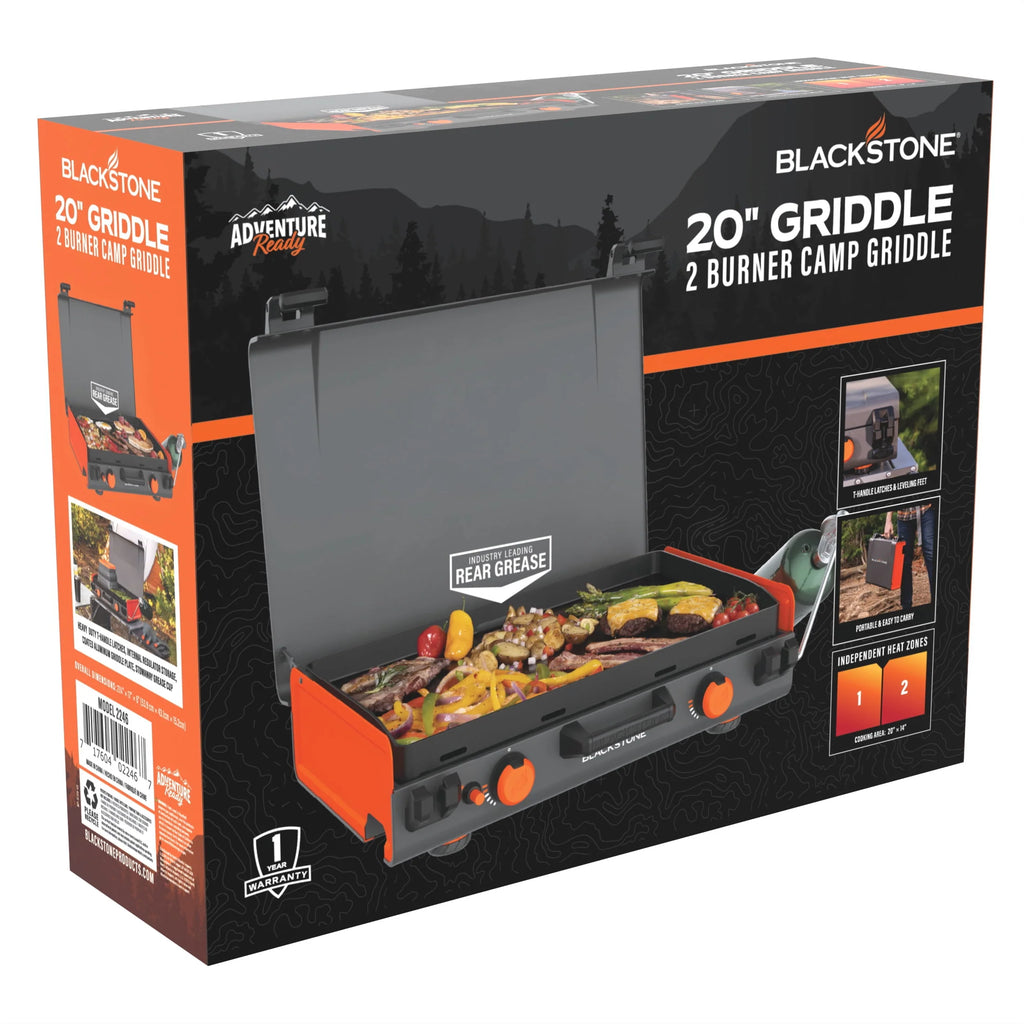 20"x14" 2-Burner Propane Camping Griddle with Latching Hood V787
