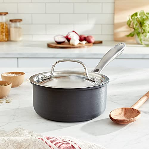 Black/Stainless Hard-Anodized Nonstick 1-Quart Saucepan with Cover A26286