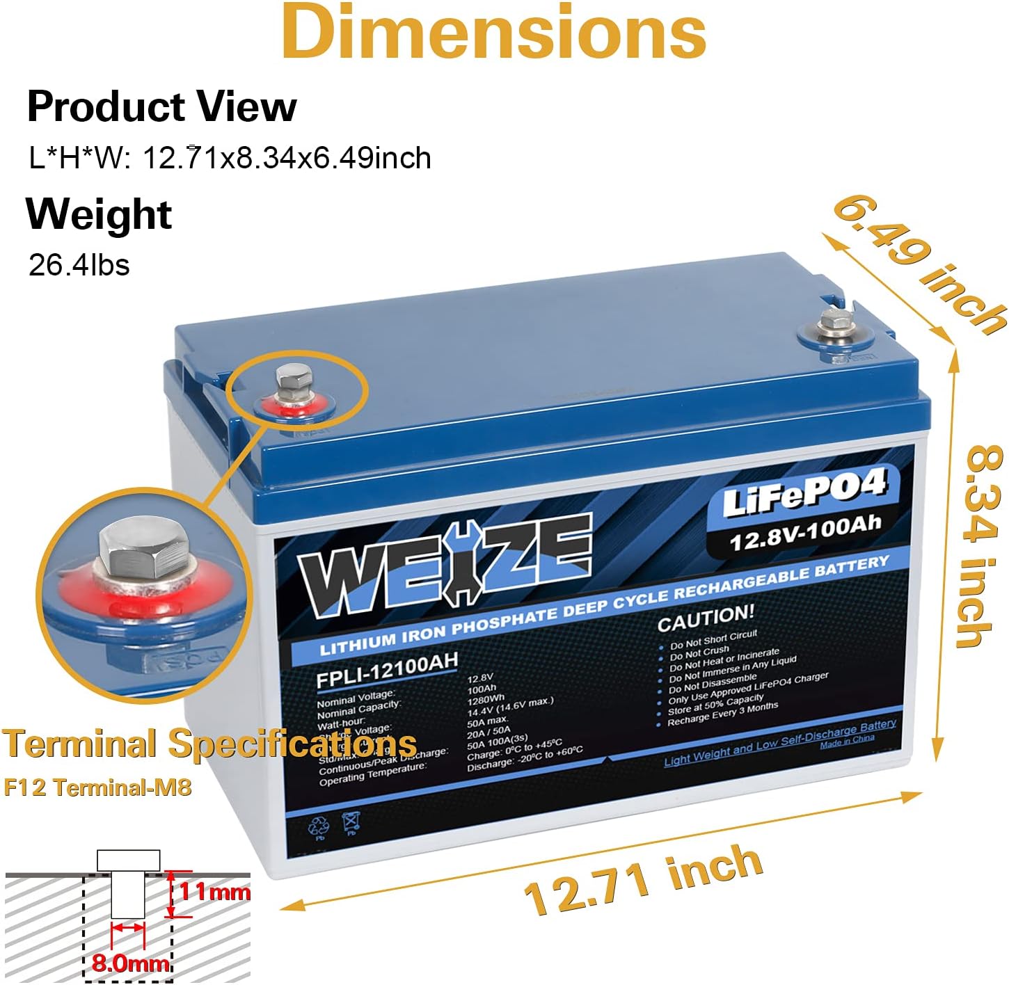 12V 100Ah LiFePO4 Lithium Battery O93976
