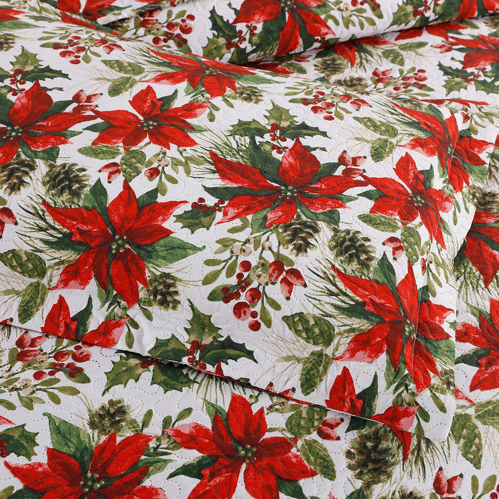 King Size Poinsettia Floral Lightweight Bedspread Coverlet with Pillow Shams D71217