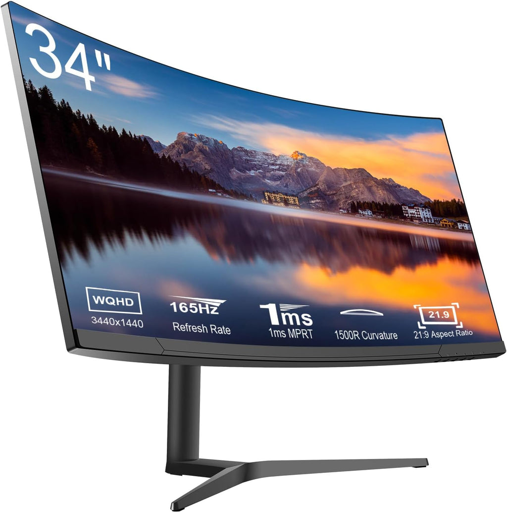 34" Curved WQHD 3440×1440 Gaming Monitor 165Hz 1ms 1500R HDR 10 100% sRGB PC Screen R153818