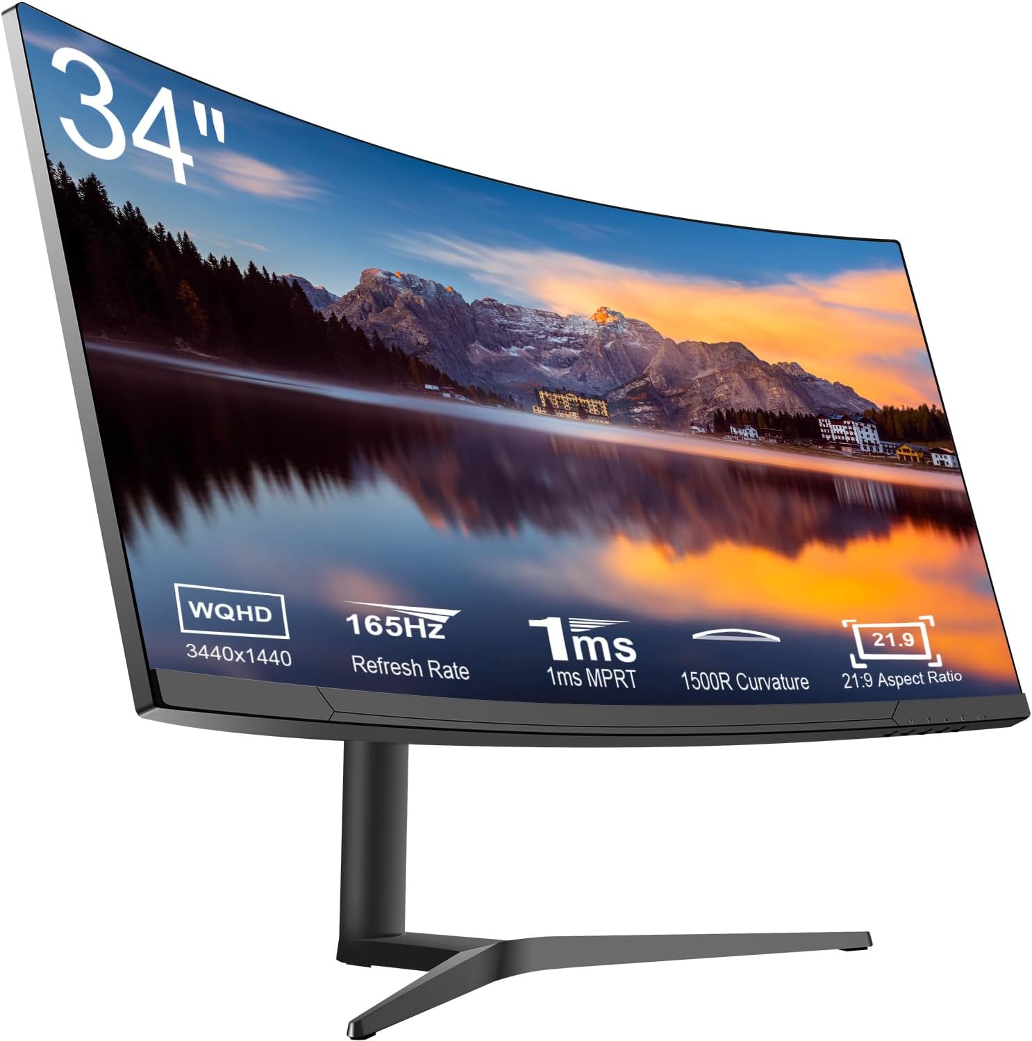 34" Curved WQHD 3440×1440 Gaming Monitor 165Hz 1ms 1500R HDR 10 100% sRGB PC Screen R153818
