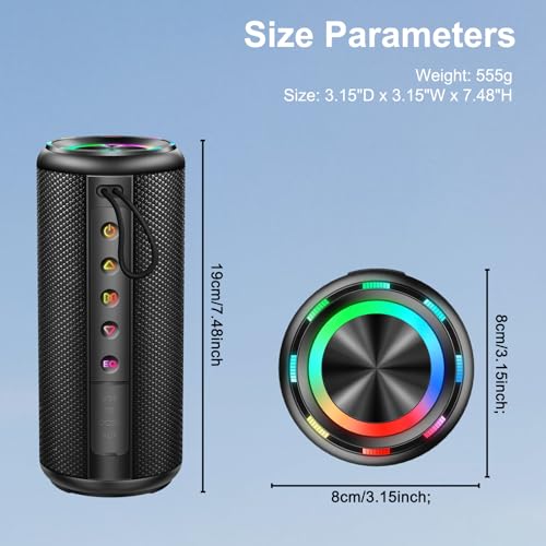 Portable Bluetooth Speaker with 20W HD Loud Stereo Sound, 15H Playtime, IP7 Waterproof, LED Lights, Built-in Mic Q366