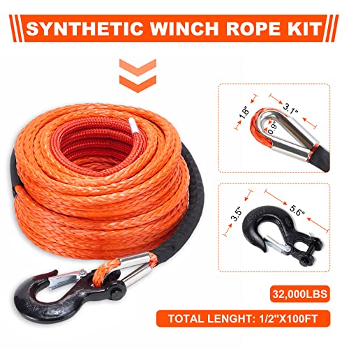 1/4" x 50ft 9500lbs Synthetic Winch Rope with Protective Sleeve I32382