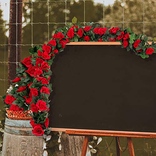 4PCS(28.8FT) Red Artificial Silk Rose Garlands Q1234