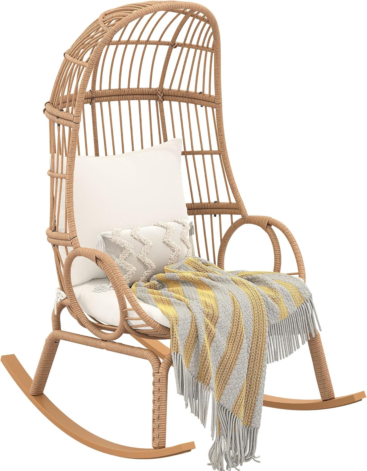 Beige Wicker Rocking Egg Chair B82875