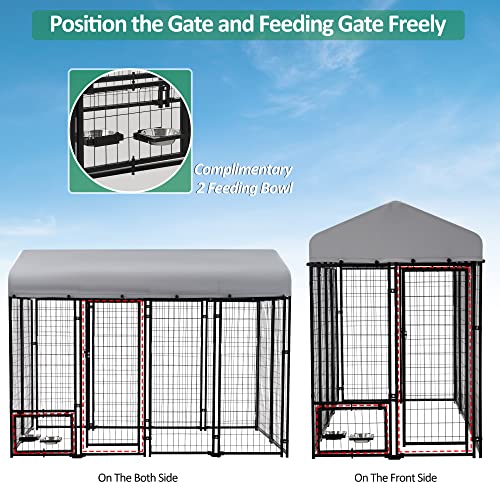 Large Dog Kennel Heavy Duty Welded Wire Steel Cage with Waterproof Cover (8x4x6 ft) A4482