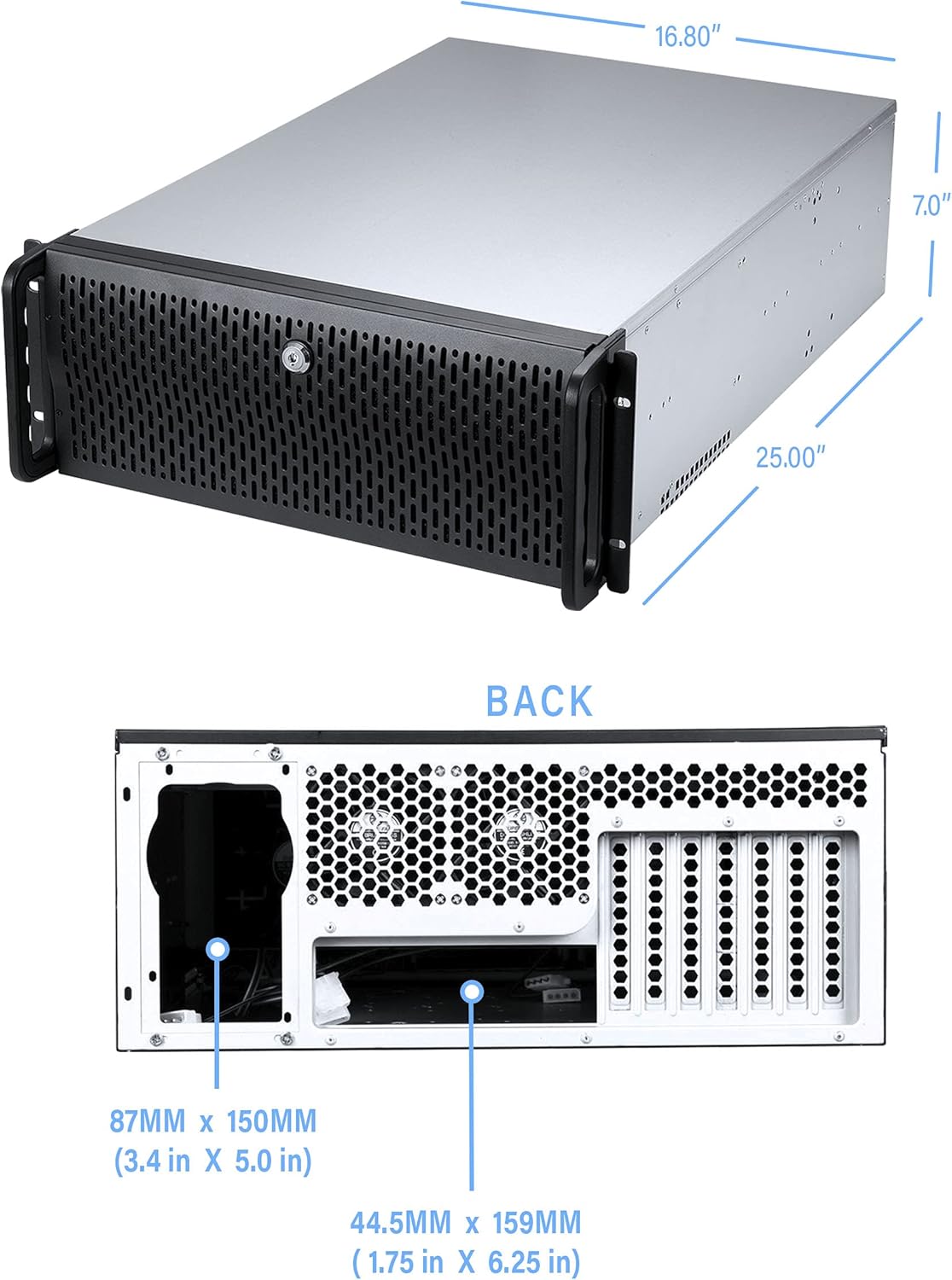 4U Server Chassis 11 Bay Server Case 8X 3.5 + 3X 5.25 HDD E-ATX Rackmount Server Case with Front 5X 120mm Fans Rear 2X 80mm Fans Metal Rack Mount Computer Case 25 Deep N505679