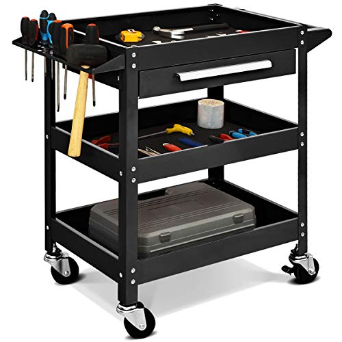 3 Tier Rolling Tool Cart with Storage Drawer G58573
