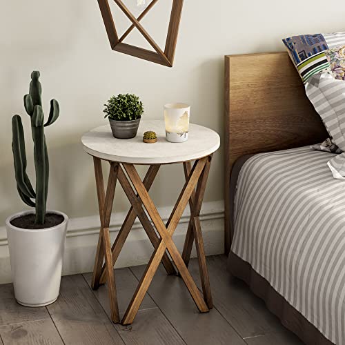 Distressed White Top Round End Table Set of 2 H296
