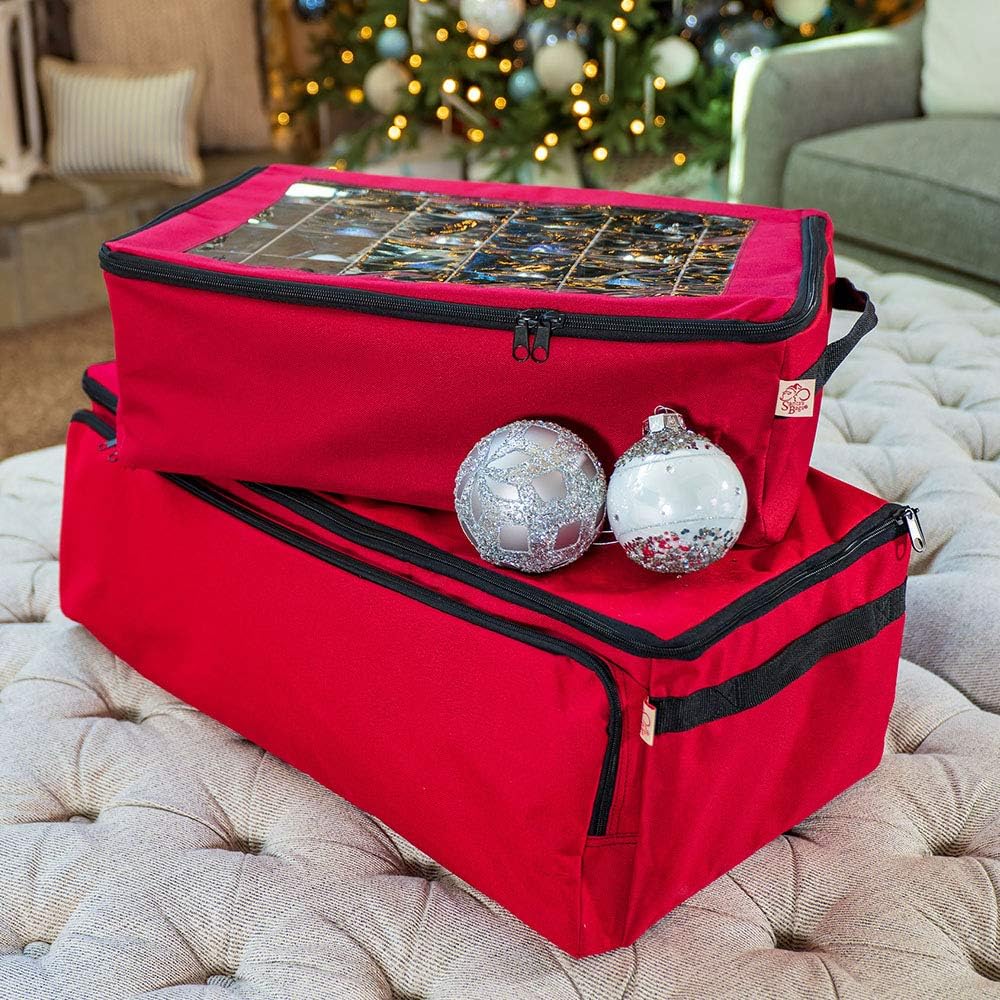 Red Christmas Ornament Storage Box With Dividers O9573