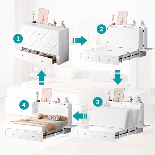 Queen Cabinet Cube Chest Bed with Tri-fold Mattress Y422