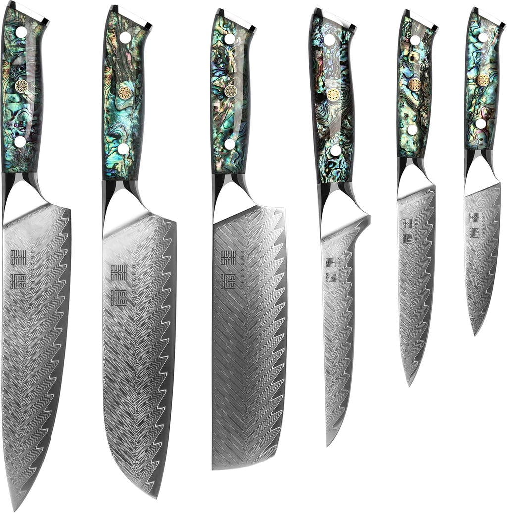 7 Piece VG10 Damascus Steel Kitchen Knife Set with Magnetic Knife Holder A472403