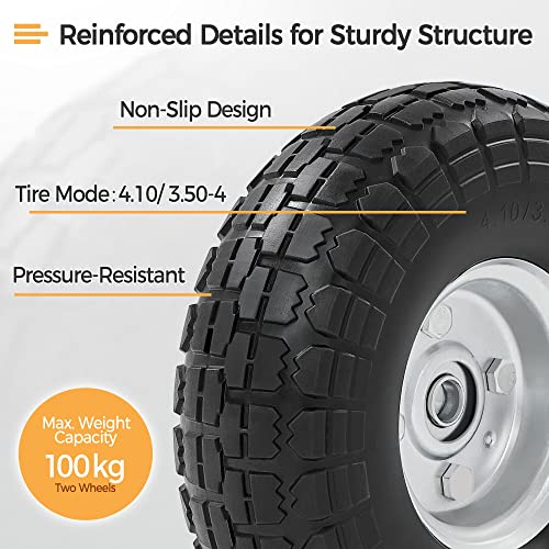 4 Pack 10-inch Black Flat Free Tire Wheels with 5/8-inch Ball Bearing Axle Bore W709