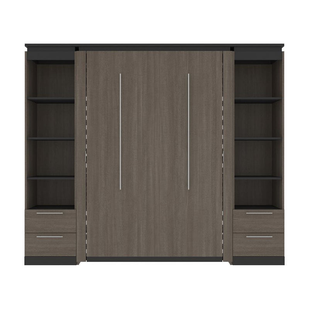 98" Full Murphy Bed and 2 Bookcases with Drawers in Bark Gray R754