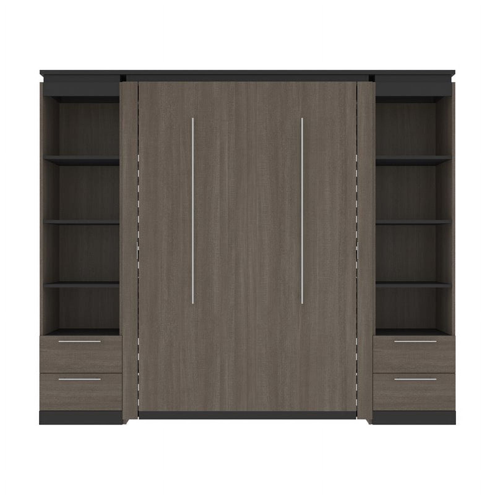 98" Full Murphy Bed and 2 Bookcases with Drawers in Bark Gray R754