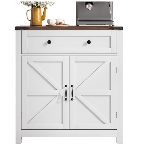 Walnut Buffet Sideboard Cabinet with 2 Barn Doors and Adjustable Shelf D40301
