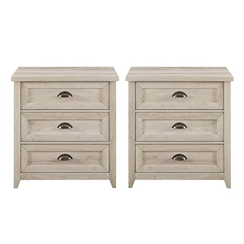 White Oak 3 Drawer Nightstand Set of 2 U559